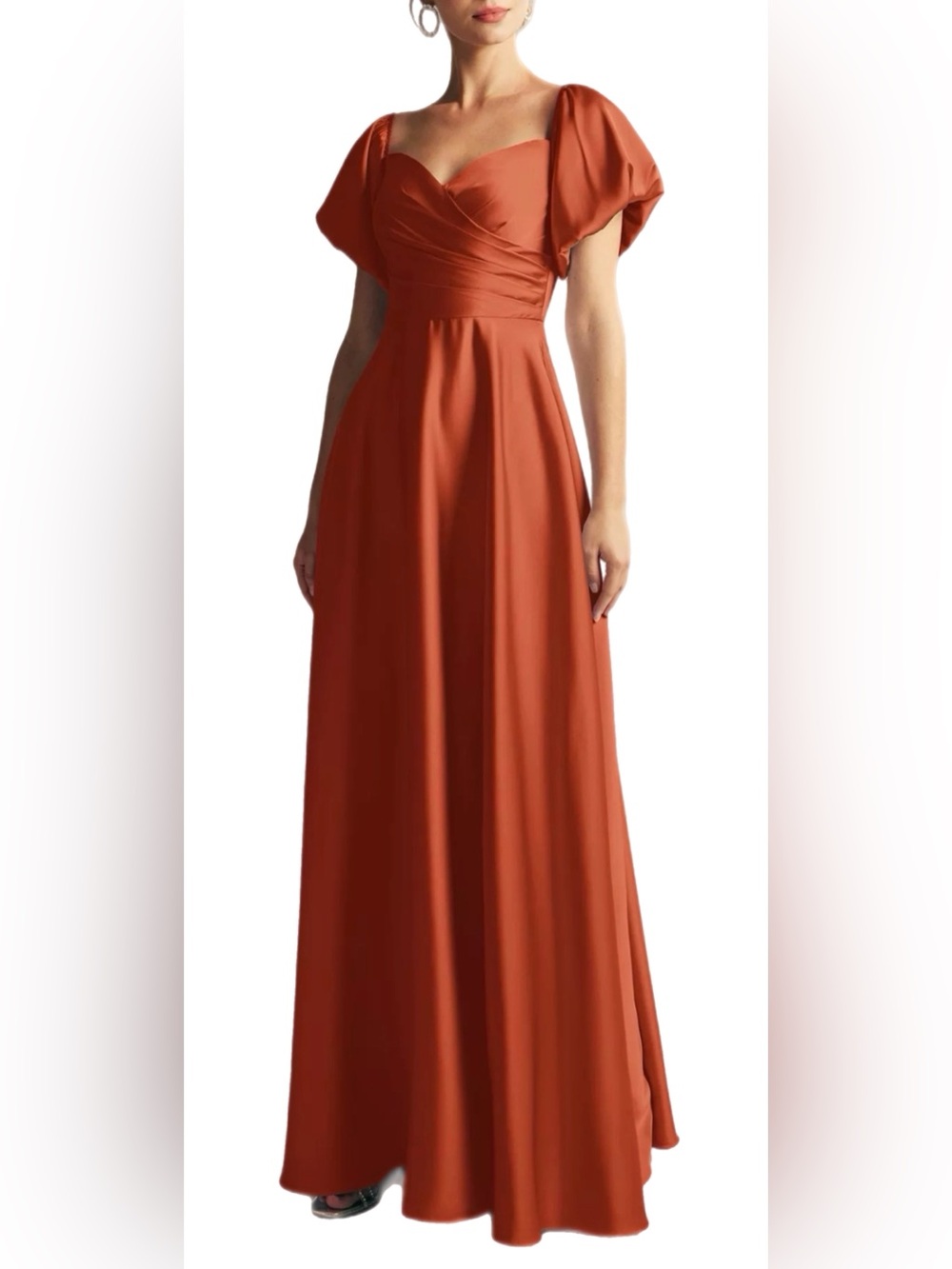 NWOT AW Bridal Satin Charmeuse Puff Sleeve A-Line Tangerine Gown Size 6